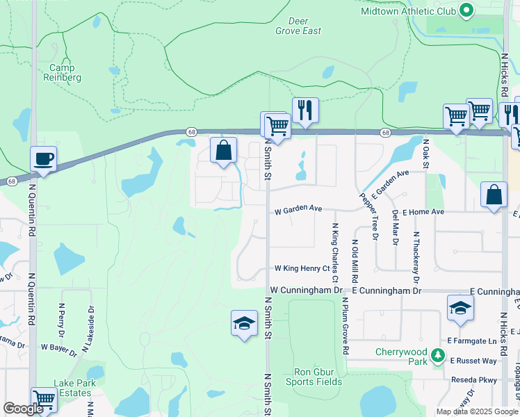 map of restaurants, bars, coffee shops, grocery stores, and more near 221 West Fairfield Court in Palatine