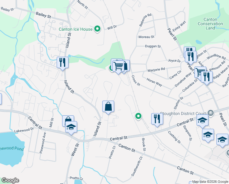 map of restaurants, bars, coffee shops, grocery stores, and more near 178 Tosca Drive in Stoughton