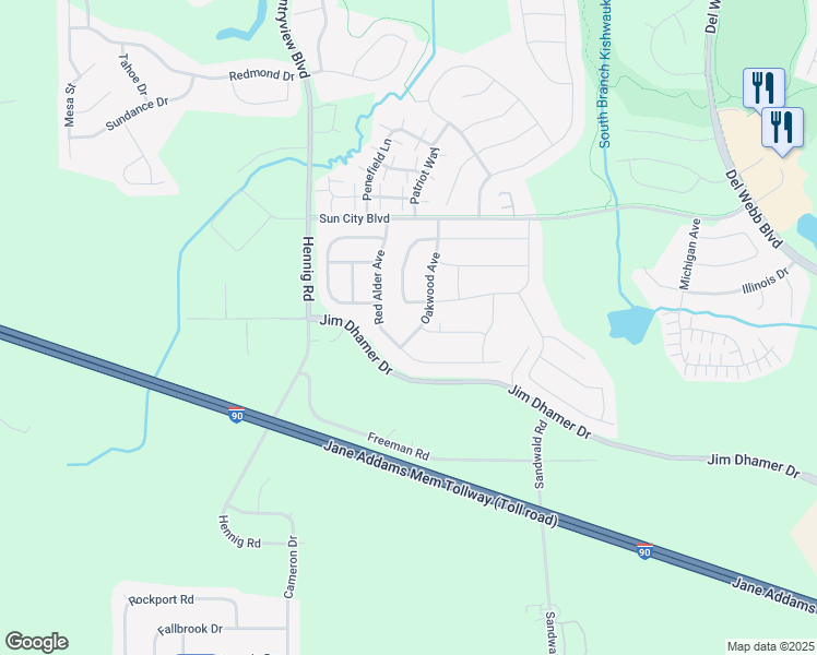 map of restaurants, bars, coffee shops, grocery stores, and more near 13635 Ivy Drive in Huntley