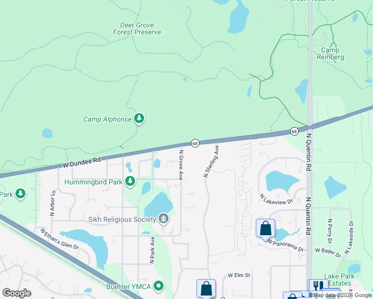 map of restaurants, bars, coffee shops, grocery stores, and more near 1223 East Dundee Road in Palatine