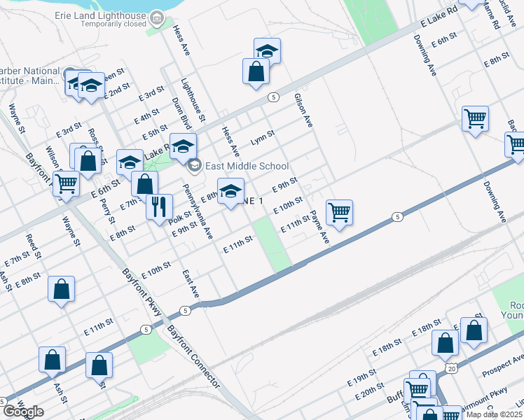 map of restaurants, bars, coffee shops, grocery stores, and more near 920 Hess Avenue in Erie