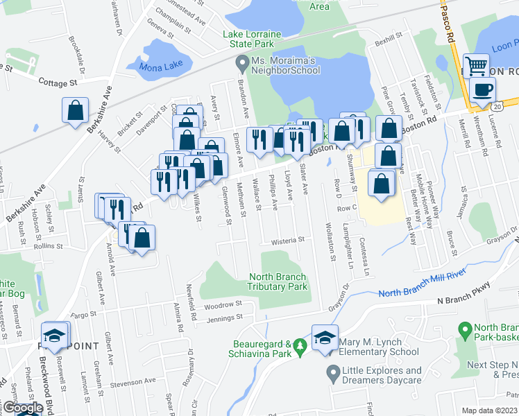 map of restaurants, bars, coffee shops, grocery stores, and more near 2 Hope Street in Springfield