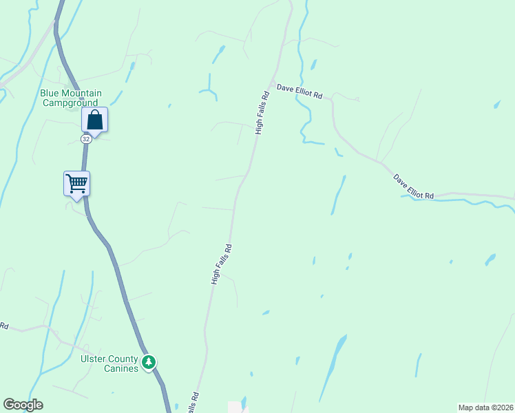 map of restaurants, bars, coffee shops, grocery stores, and more near 160 High Falls Road in Saugerties