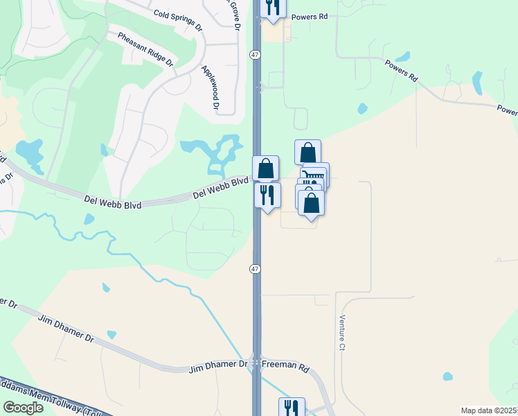 map of restaurants, bars, coffee shops, grocery stores, and more near 12920 Route 47 in Huntley