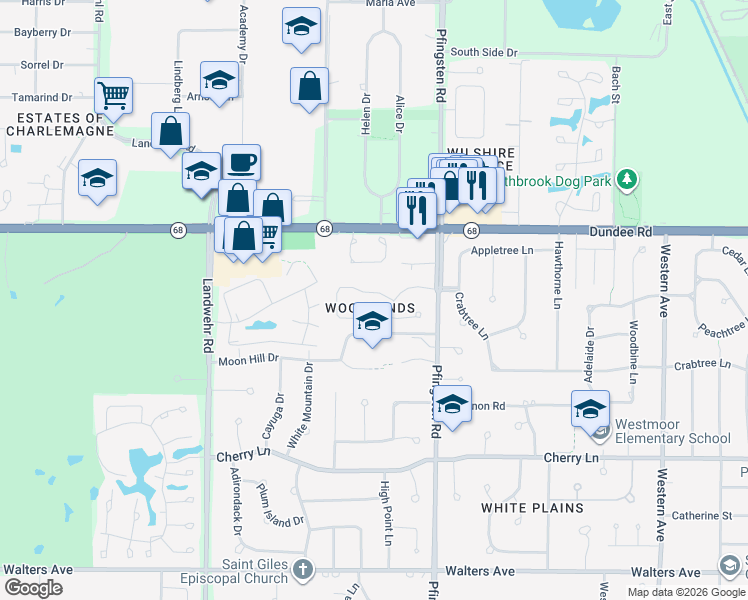 map of restaurants, bars, coffee shops, grocery stores, and more near 2848 Crabtree Lane in Northbrook