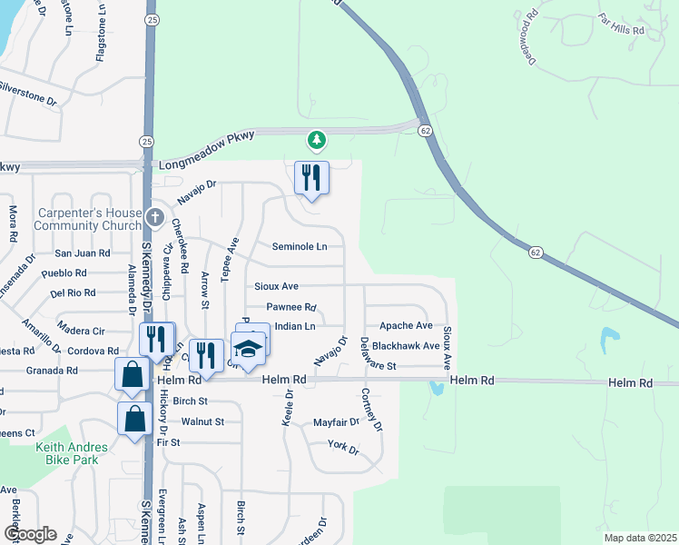 map of restaurants, bars, coffee shops, grocery stores, and more near 708 Navajo Drive in Carpentersville