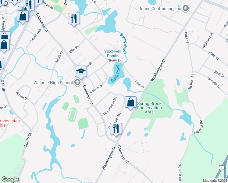 map of restaurants, bars, coffee shops, grocery stores, and more near 139 Carpenter Road in Walpole