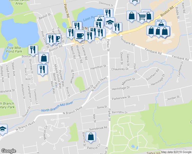 map of restaurants, bars, coffee shops, grocery stores, and more near 22 Jerilis Drive in Springfield