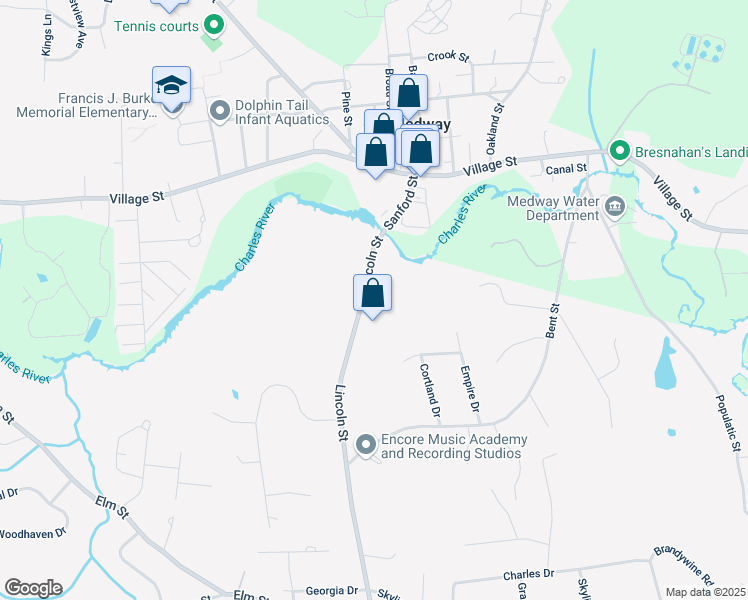 map of restaurants, bars, coffee shops, grocery stores, and more near 895 Lincoln Street in Franklin
