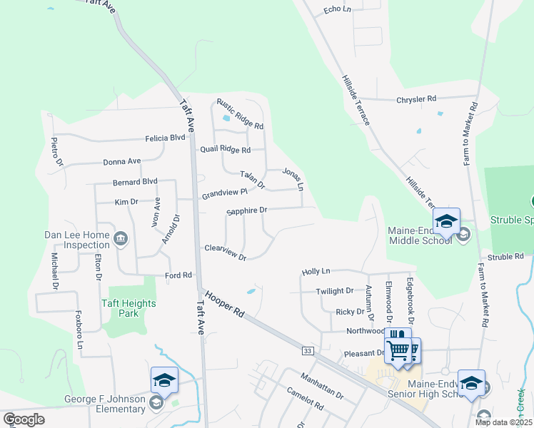 map of restaurants, bars, coffee shops, grocery stores, and more near 1124 Jade Drive in Endicott