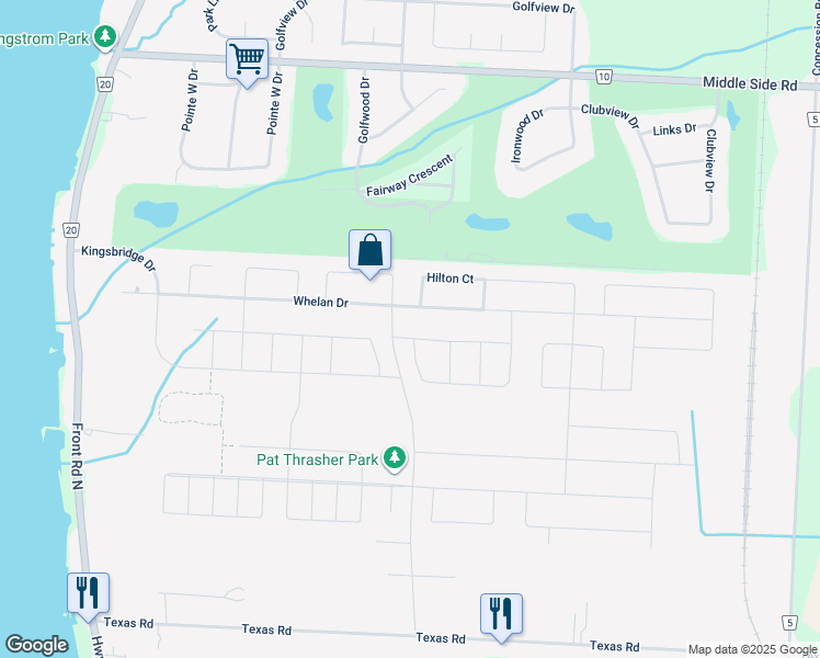 map of restaurants, bars, coffee shops, grocery stores, and more near 99 Whelan Drive in Amherstburg