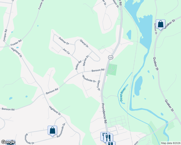 map of restaurants, bars, coffee shops, grocery stores, and more near 669 Benson Road in Northbridge