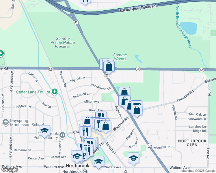 map of restaurants, bars, coffee shops, grocery stores, and more near 843 Keystone Avenue in Northbrook