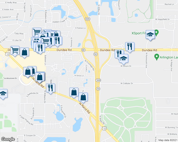 map of restaurants, bars, coffee shops, grocery stores, and more near 1444 Carol Court in Palatine