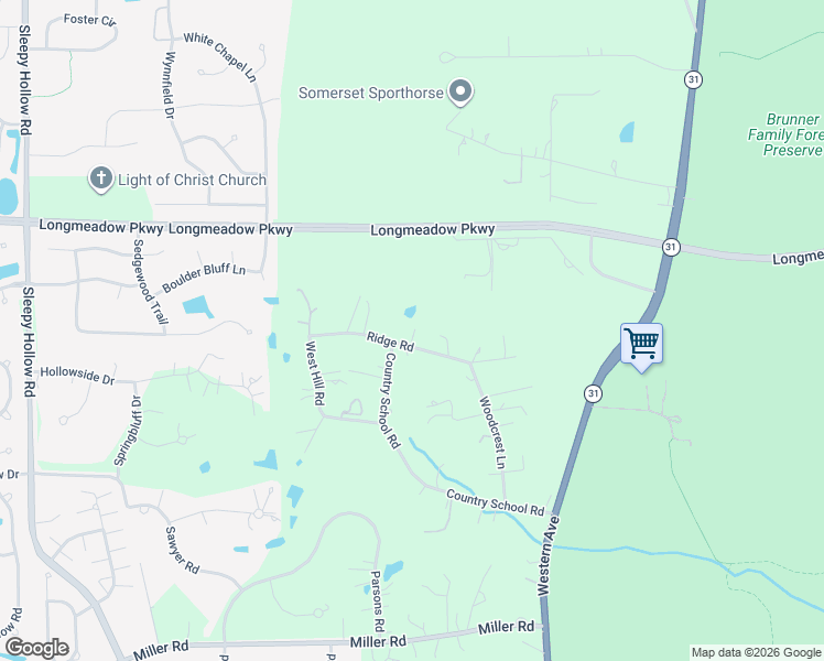 map of restaurants, bars, coffee shops, grocery stores, and more near 35W500 Ridge Road in Kane County