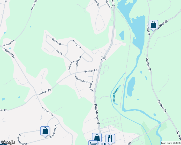map of restaurants, bars, coffee shops, grocery stores, and more near 716 Benson Road in Northbridge