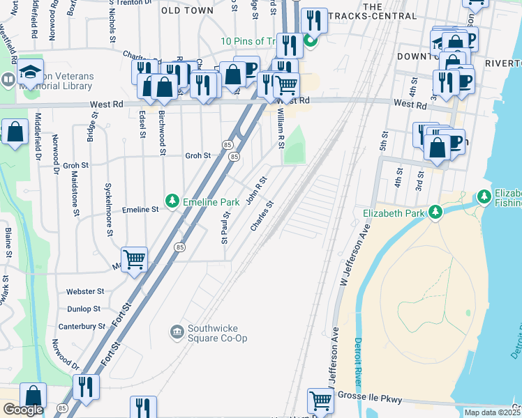 map of restaurants, bars, coffee shops, grocery stores, and more near 3228 Charles Street in Trenton