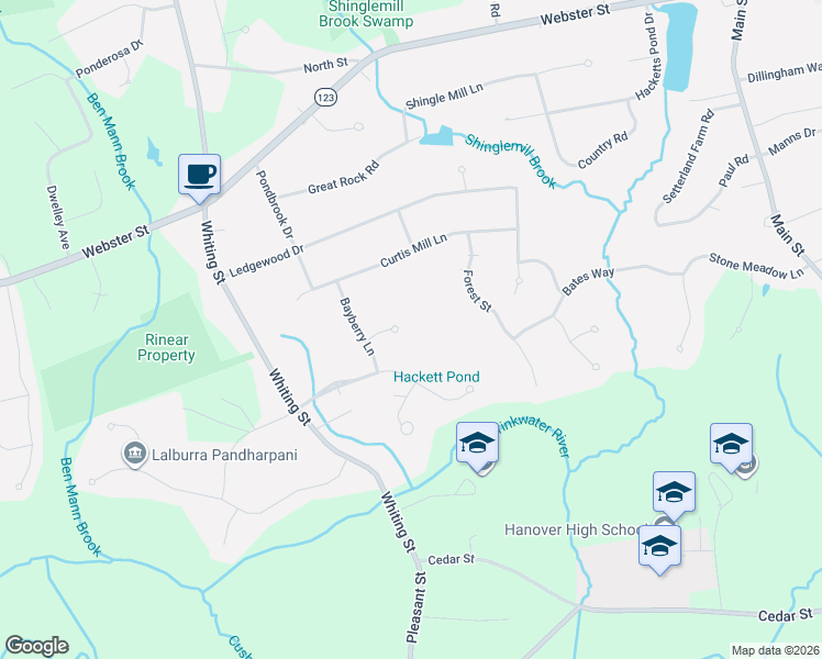 map of restaurants, bars, coffee shops, grocery stores, and more near 33 Azalea Way in Hanover