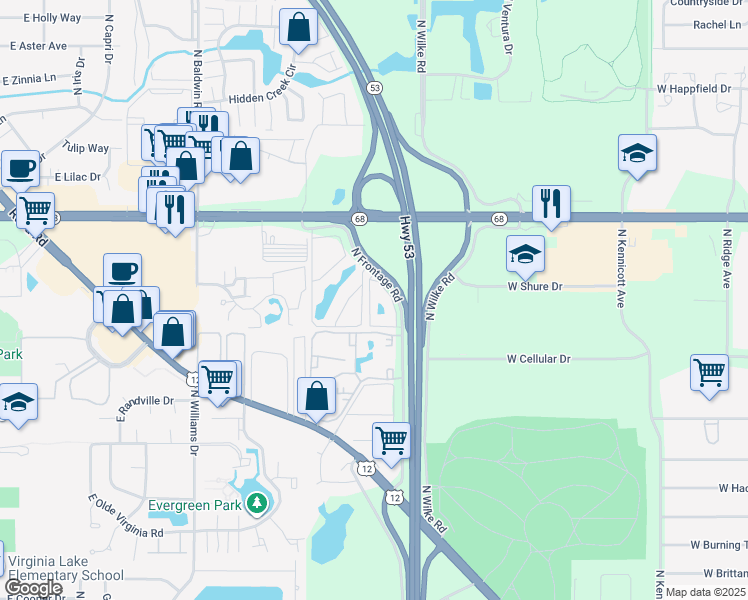 map of restaurants, bars, coffee shops, grocery stores, and more near 1444 Carol Court in Palatine