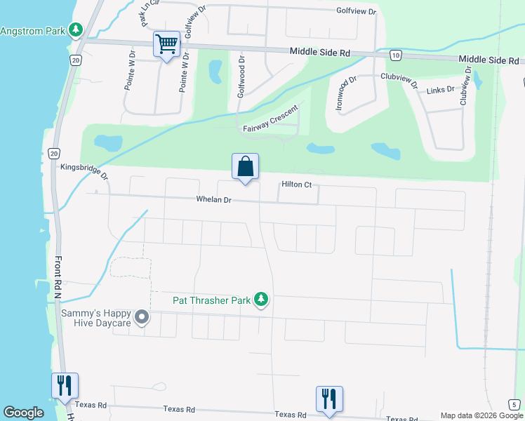 map of restaurants, bars, coffee shops, grocery stores, and more near 121 Knobb Hill Drive in Amherstburg