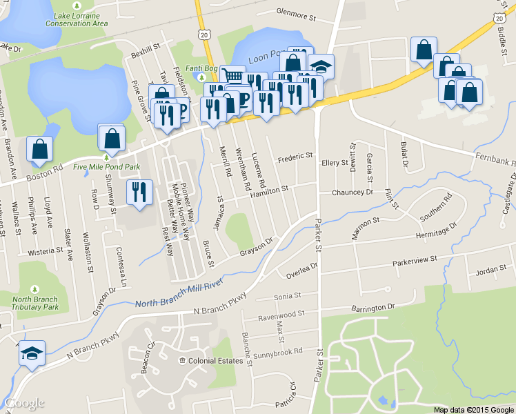 map of restaurants, bars, coffee shops, grocery stores, and more near 147 Wrentham Rd in Springfield