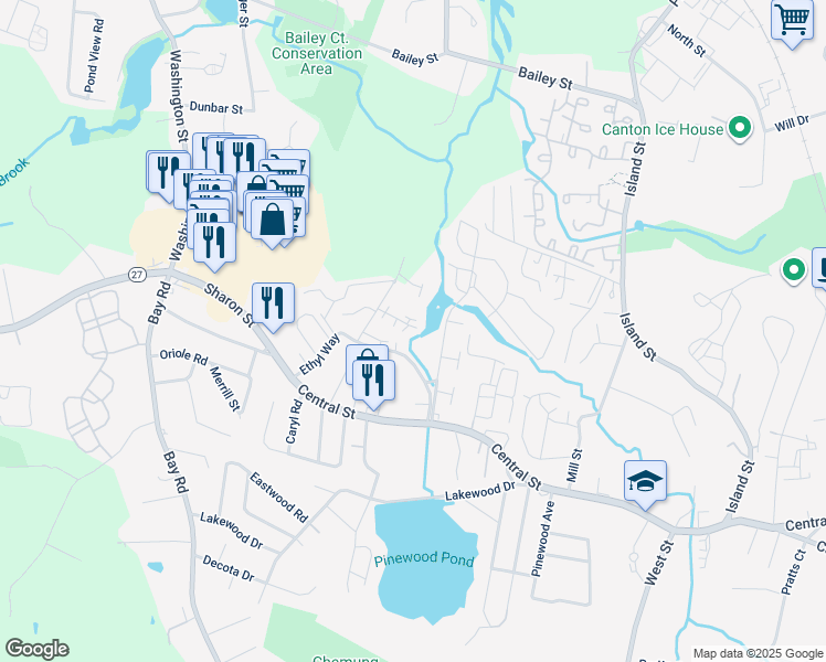 map of restaurants, bars, coffee shops, grocery stores, and more near 29 Patricia Drive in Stoughton