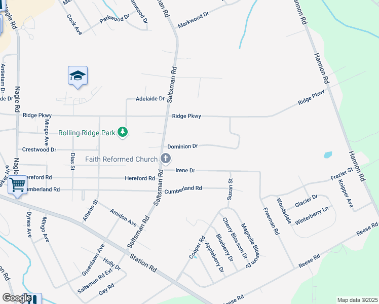 map of restaurants, bars, coffee shops, grocery stores, and more near 4065 Dominion Dr in Erie