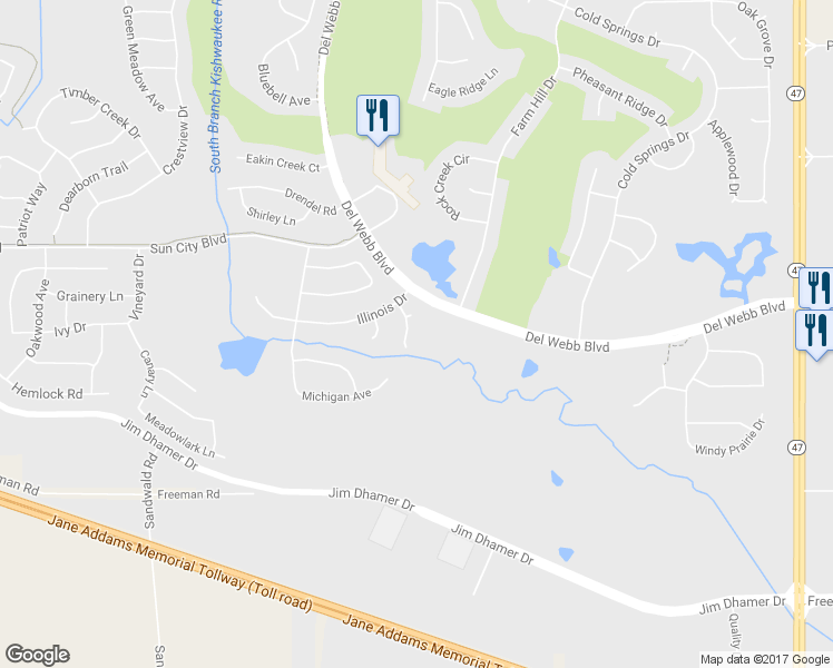 map of restaurants, bars, coffee shops, grocery stores, and more near 13282 Indiana Court in Huntley