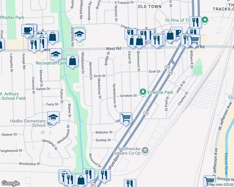 map of restaurants, bars, coffee shops, grocery stores, and more near 3355 Syckelmoore in Trenton