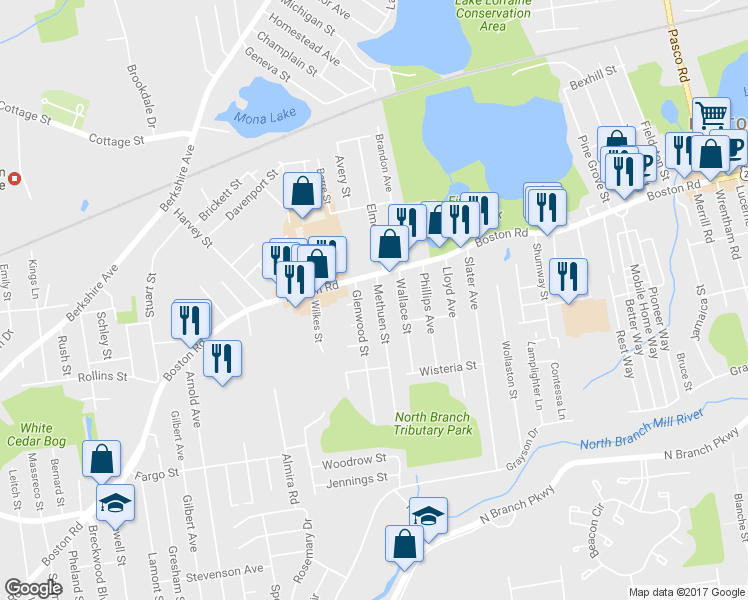 map of restaurants, bars, coffee shops, grocery stores, and more near 28 Methuen St in Springfield
