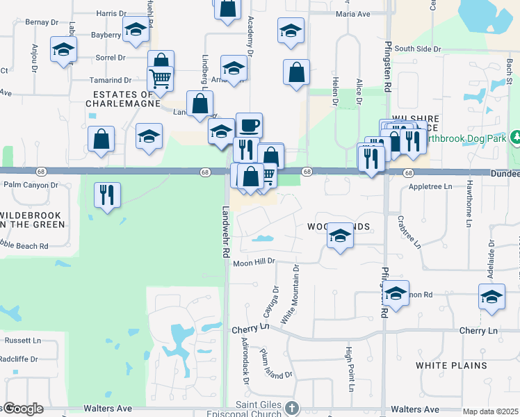 map of restaurants, bars, coffee shops, grocery stores, and more near 925 Spring Hill Drive in Northbrook