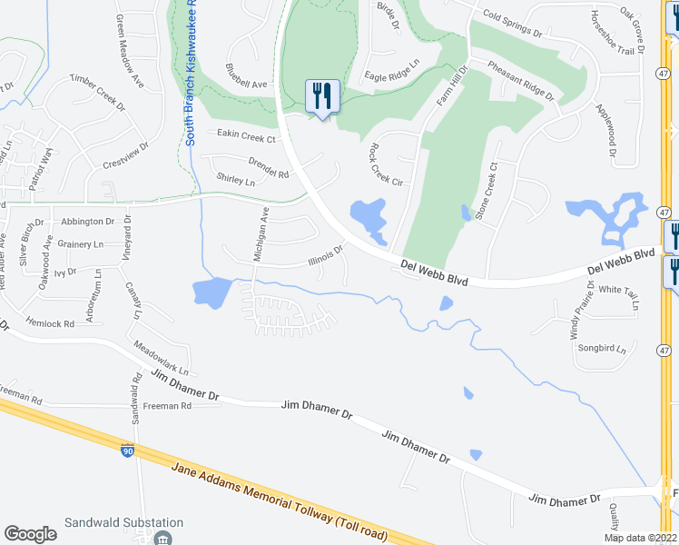 map of restaurants, bars, coffee shops, grocery stores, and more near 13282 Indiana Court in Huntley