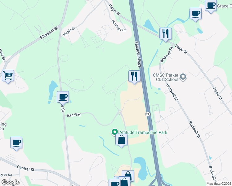map of restaurants, bars, coffee shops, grocery stores, and more near 1 Ikea Way in Stoughton