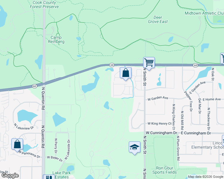 map of restaurants, bars, coffee shops, grocery stores, and more near 1456 Driftwood Avenue in Palatine