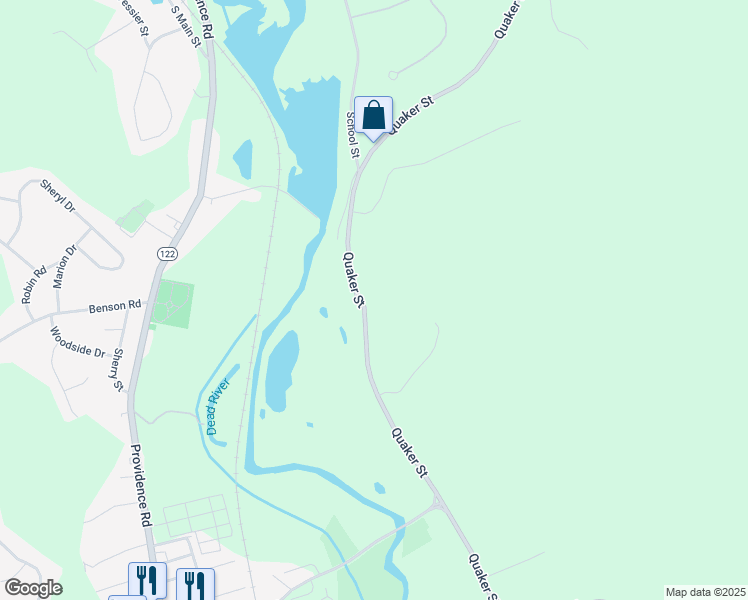 map of restaurants, bars, coffee shops, grocery stores, and more near 1574 Quaker Street in Northbridge