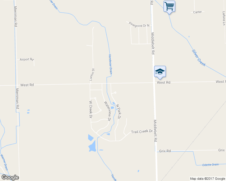 map of restaurants, bars, coffee shops, grocery stores, and more near 23462 North Park Drive in Huron Charter Township