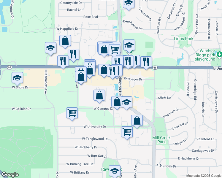 map of restaurants, bars, coffee shops, grocery stores, and more near 5 Villa Verde Drive in Buffalo Grove