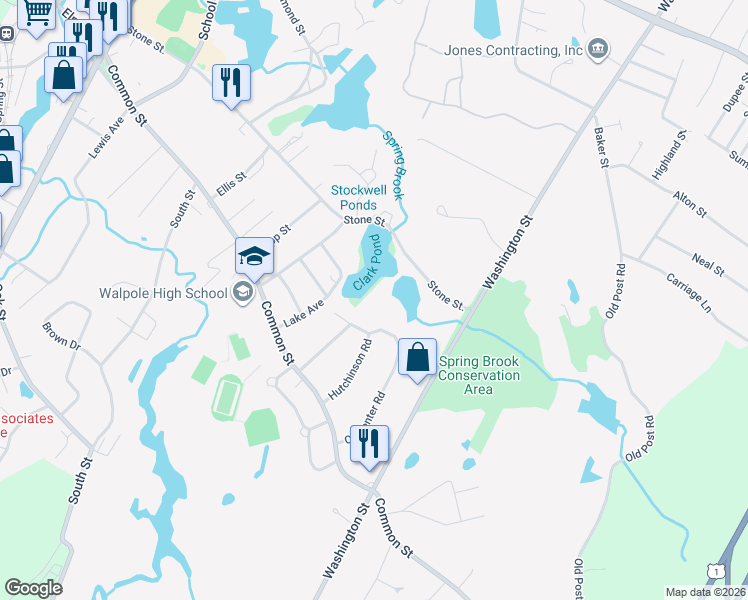 map of restaurants, bars, coffee shops, grocery stores, and more near 139 Carpenter Road in Walpole