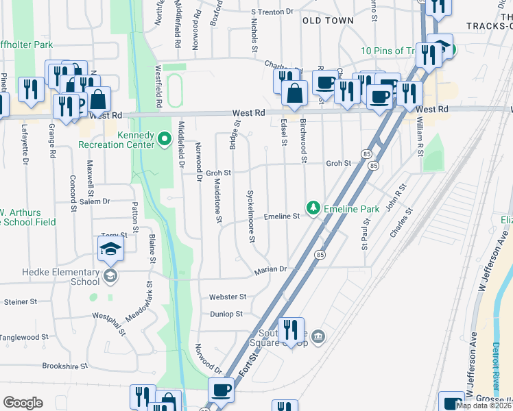 map of restaurants, bars, coffee shops, grocery stores, and more near 3355 Syckelmoore Street in Trenton