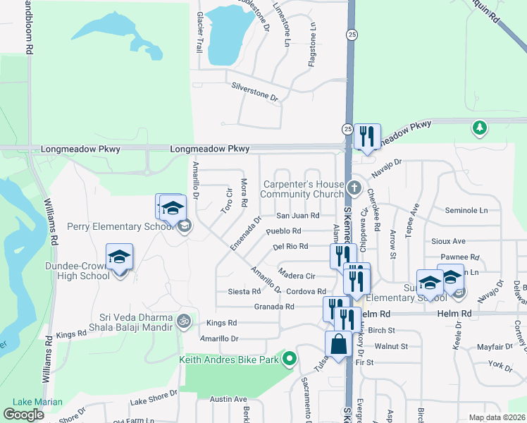 map of restaurants, bars, coffee shops, grocery stores, and more near 218 Ensenada Drive in Carpentersville