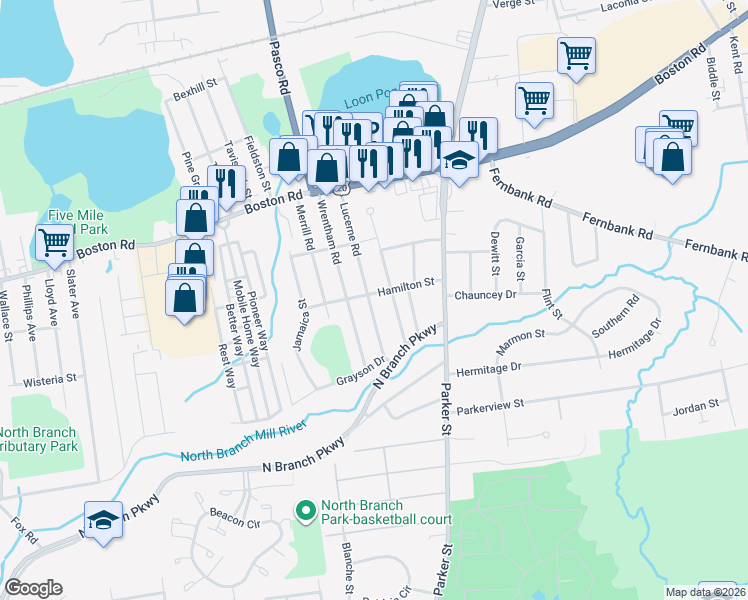 map of restaurants, bars, coffee shops, grocery stores, and more near 147 Wrentham Road in Springfield