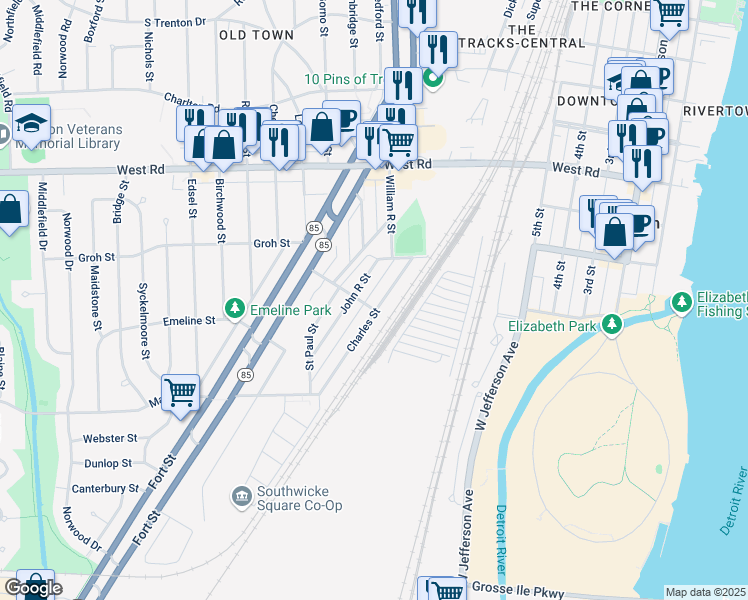 map of restaurants, bars, coffee shops, grocery stores, and more near 3228 Charles Street in Trenton