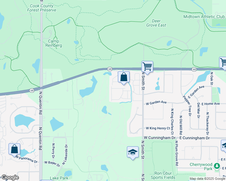 map of restaurants, bars, coffee shops, grocery stores, and more near 1445 Driftwood Avenue in Palatine