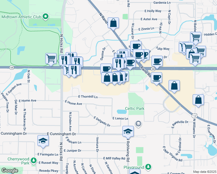 map of restaurants, bars, coffee shops, grocery stores, and more near 679 East Dundee Road in Palatine