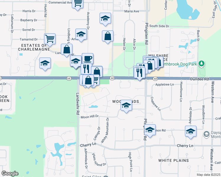map of restaurants, bars, coffee shops, grocery stores, and more near 3084 Antelope Springs Road in Northbrook