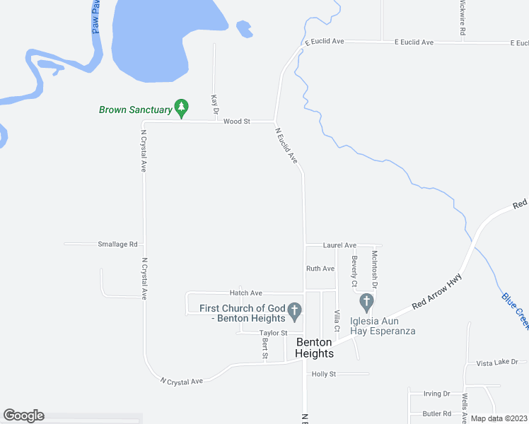 map of restaurants, bars, coffee shops, grocery stores, and more near 1284 North Euclid Avenue in Benton Harbor