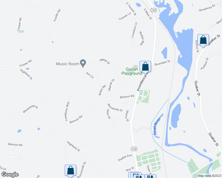 map of restaurants, bars, coffee shops, grocery stores, and more near 38 Marion Drive in Northbridge