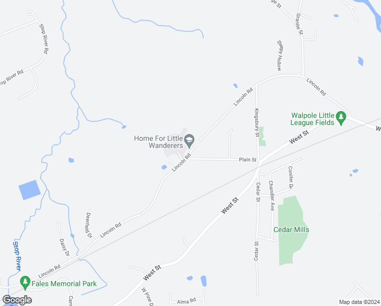map of restaurants, bars, coffee shops, grocery stores, and more near 349 Lincoln Road in Walpole
