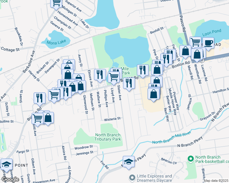 map of restaurants, bars, coffee shops, grocery stores, and more near 940 Boston Road in Springfield
