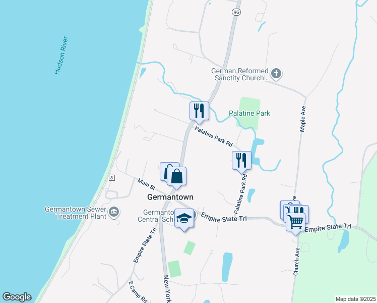 map of restaurants, bars, coffee shops, grocery stores, and more near 4306-4310 State Highway 9G in Germantown